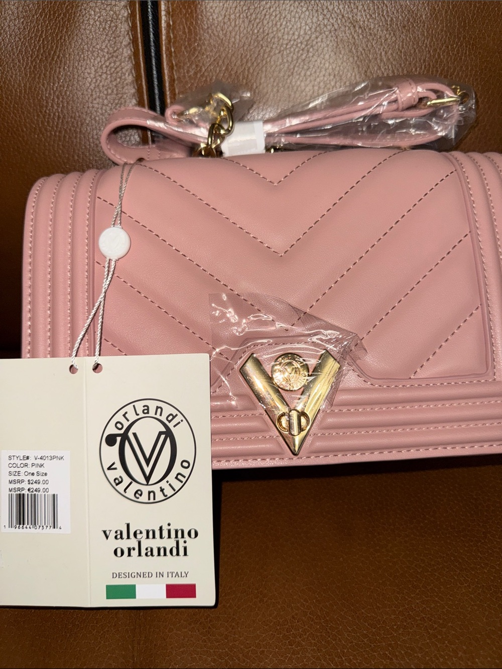 Valentino Orlandi Pink Quilted Crossbody with Gold V-Lock